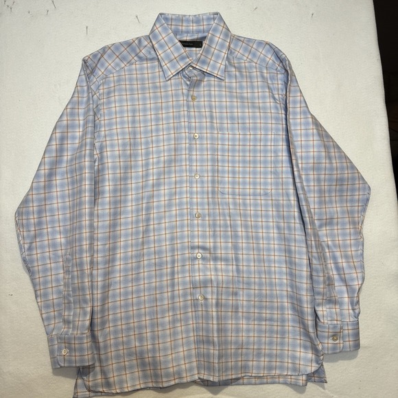 ERMENEGILDO ZEGNA‎ Men's Button Front L Shirt Blue Plaid NWOT